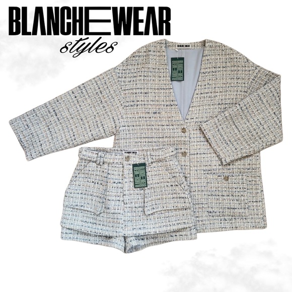 Bundle Blue Tweed Jacket and Mini Skort Skirt Fall Outfit Set Size 6 Medium - Picture 7 of 14